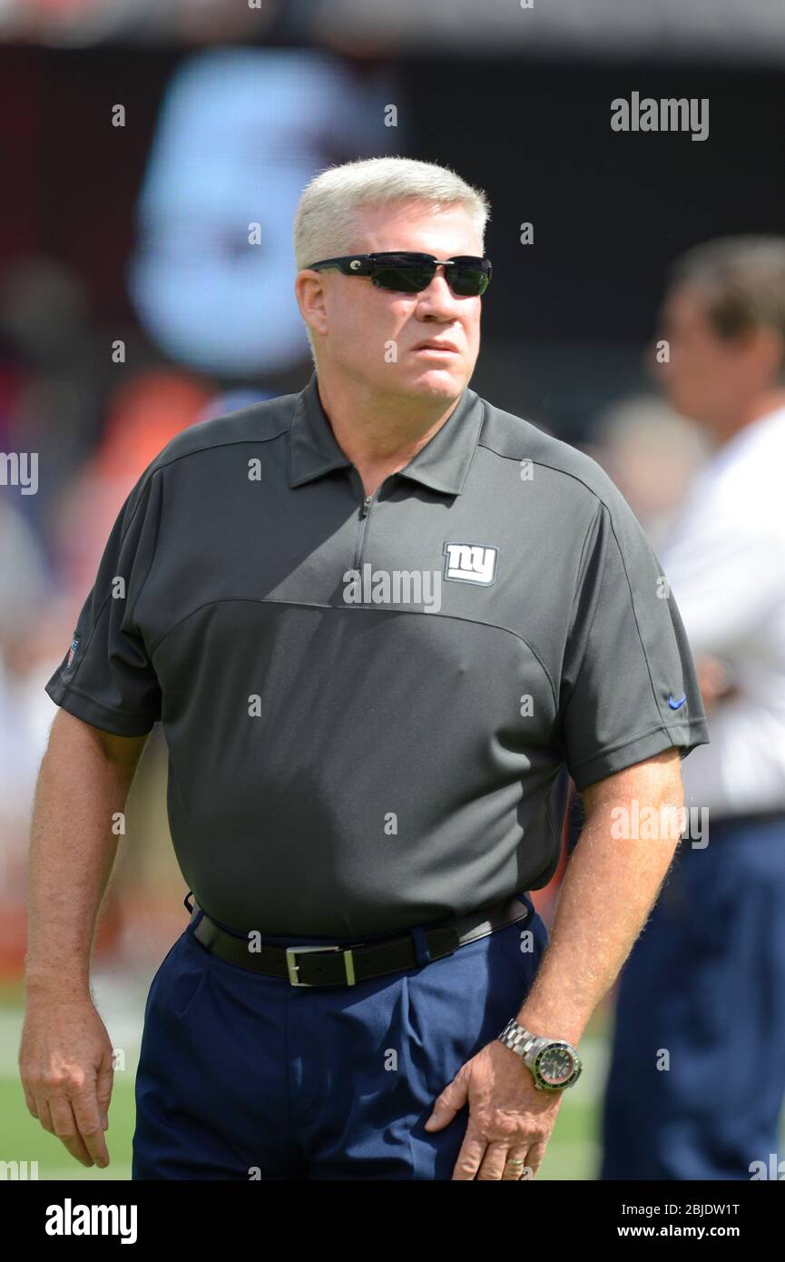 16 September 2012: New York Giants offensive coordinator Kevin Gilbride during a week 2 NFL NFC matchup between the Tampa Bay Buccaneers and New York Stock Photo