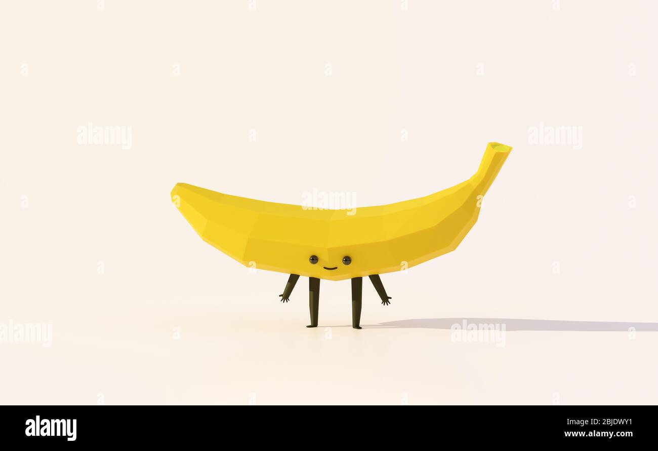 Banana fruit cute cartoon character ,3d illustration render. Stock Photo