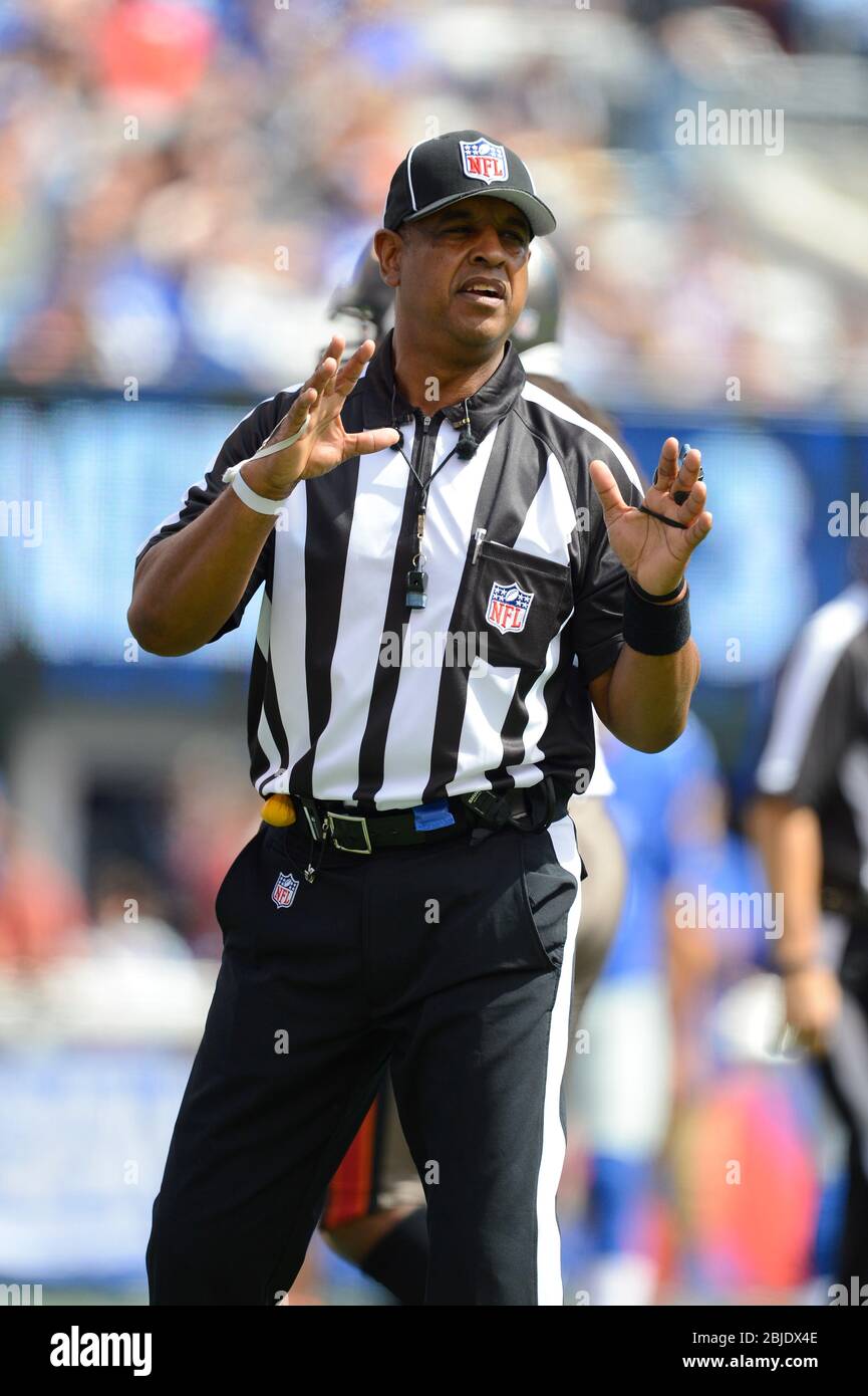 16 September 2012: NFL Replacement Umpire Hugh Douglass during a week 2 NFL NFC matchup between the Tampa Bay Buccaneers and New York Giants at MetLif Stock Photo