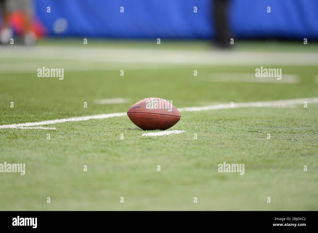 16 September 2012: Football lays on the turf during a week 2 NFL NFC matchup between the Tampa Bay Buccaneers and New York Giants at MetLife Stadium i Stock Photo