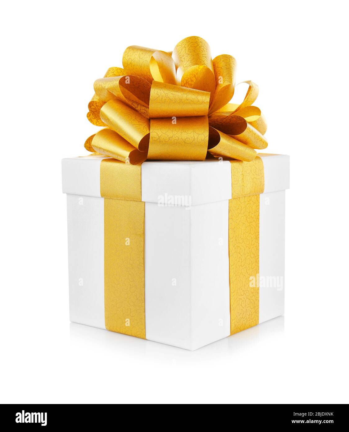 Gift box with ribbon bow on white background Stock Photo - Alamy