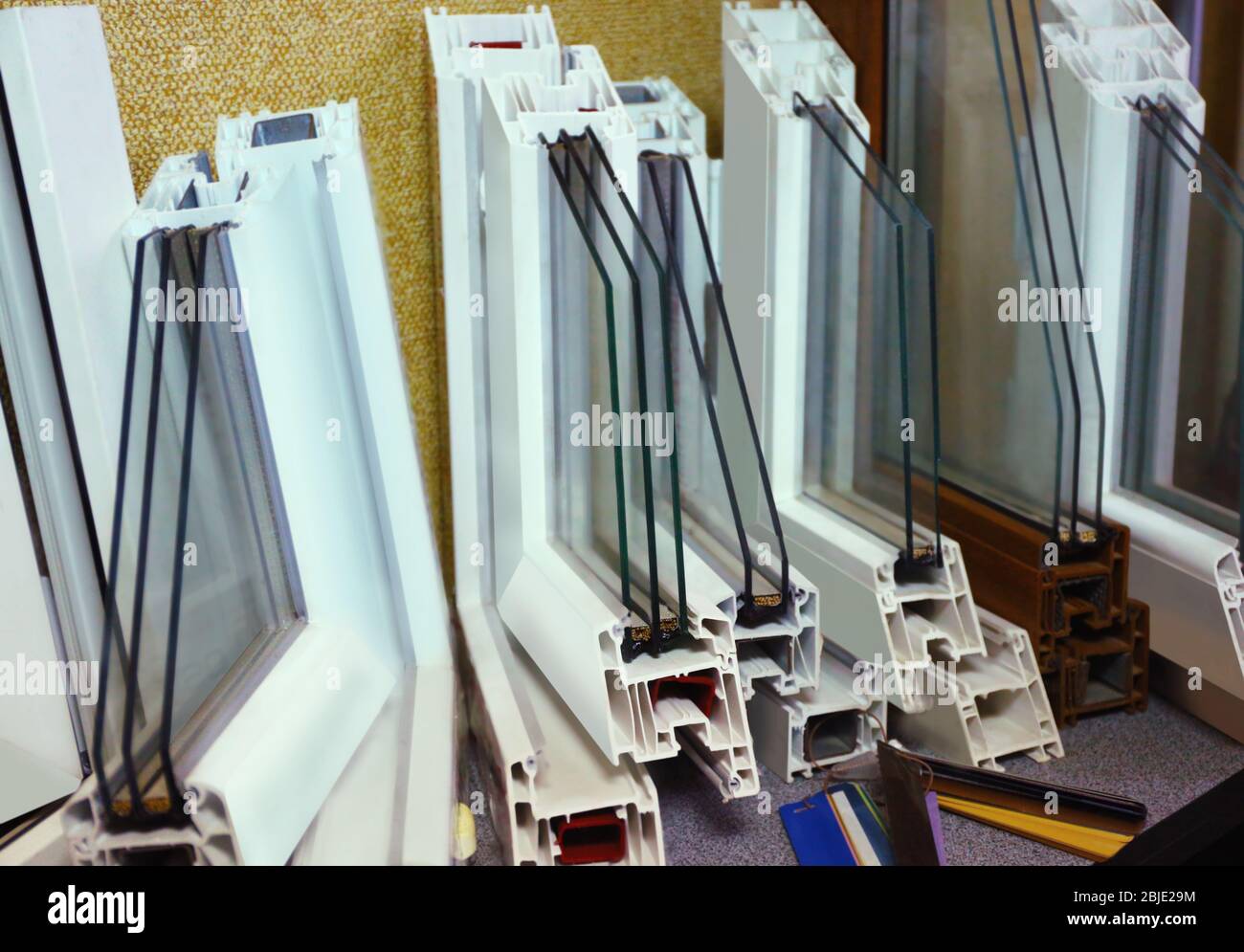 Set of window profile samples in shop Stock Photo - Alamy
