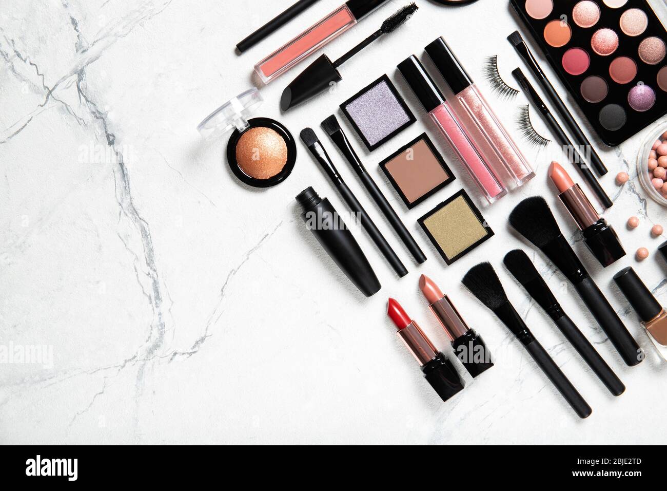 Professional makeup brushes and tools, make-up products set Stock Photo