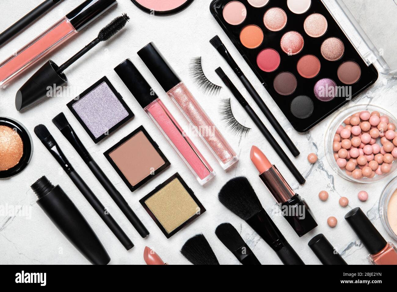 Professional makeup brushes and tools, make-up products set Stock Photo