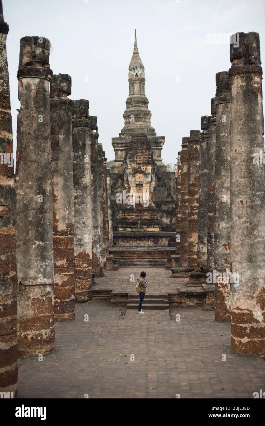 Wat Mahatat temple , Sukhothai Historical Park, Sukhothai, Thailand. Stock Photo