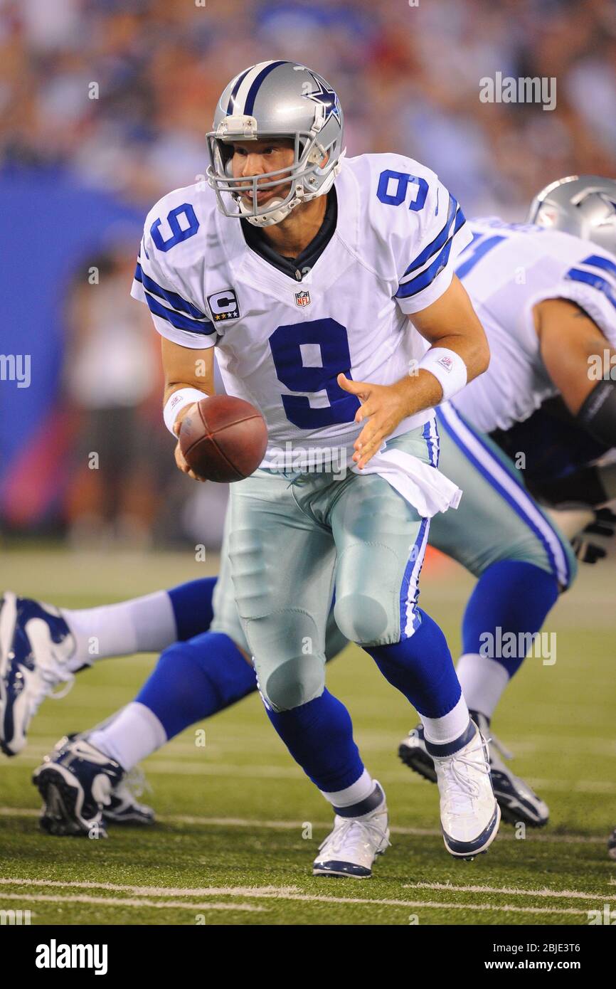 05 September 2012: Dallas Cowboys quarterback Tony Romo (9) during a week 1 NFL matchup between the Dallas Cowboys and New York Giants at Metlife Stad Stock Photo