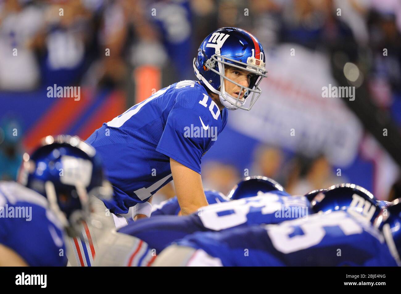 05 September 2012: New York Giants quarterback Eli Manning (10) during a week 1 NFL matchup between the Dallas Cowboys and New York Giants at Metlife Stock Photo