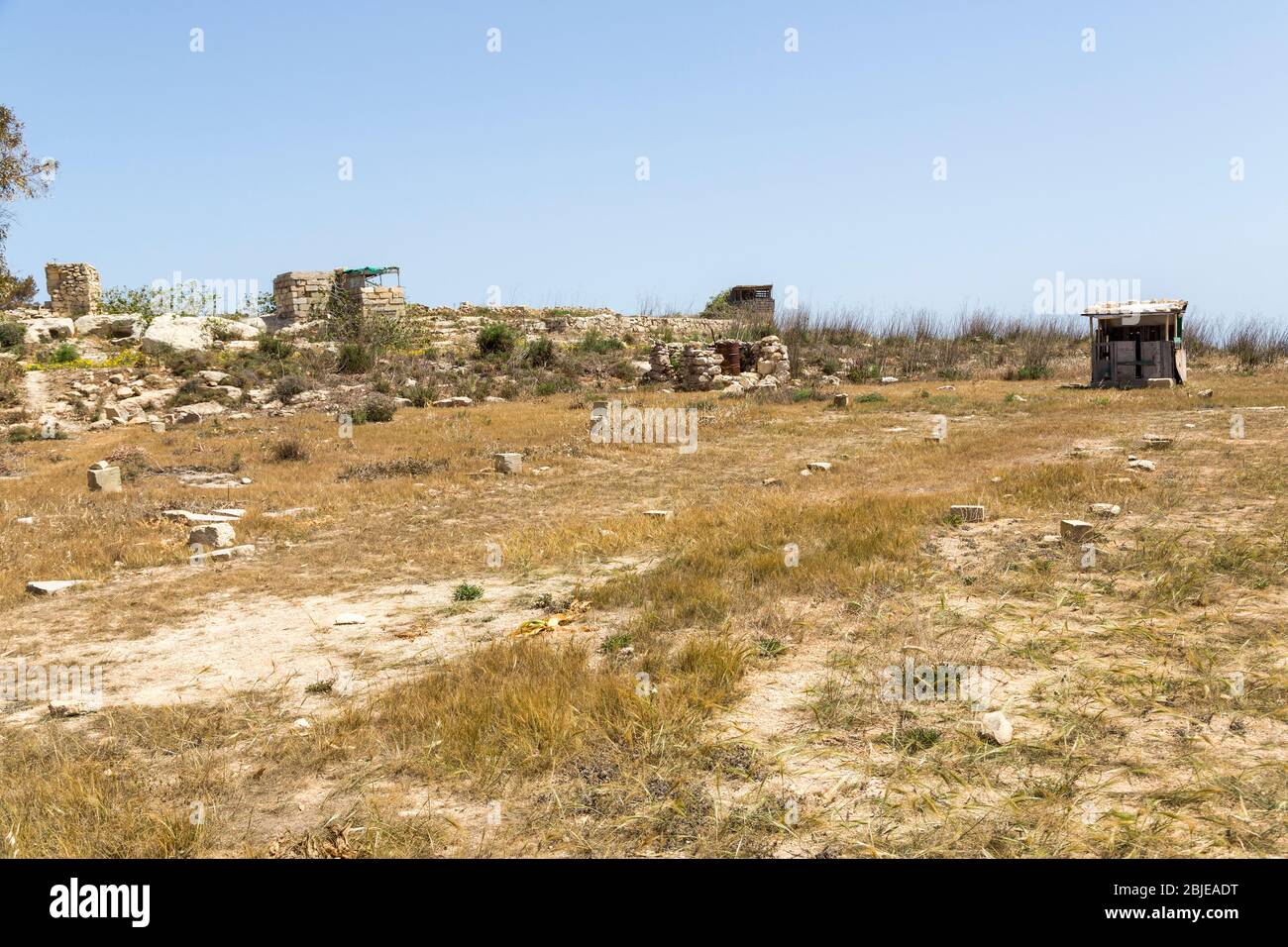 Bird trapping hunting shelters on the coast at Qrendi near the heritage park, Malta Stock Photo