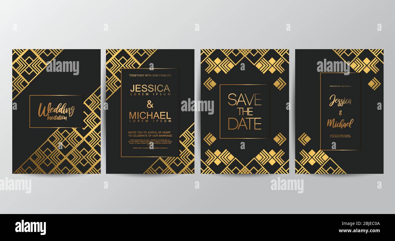 Premium luxury wedding invitation cards with gold geometric line design ...