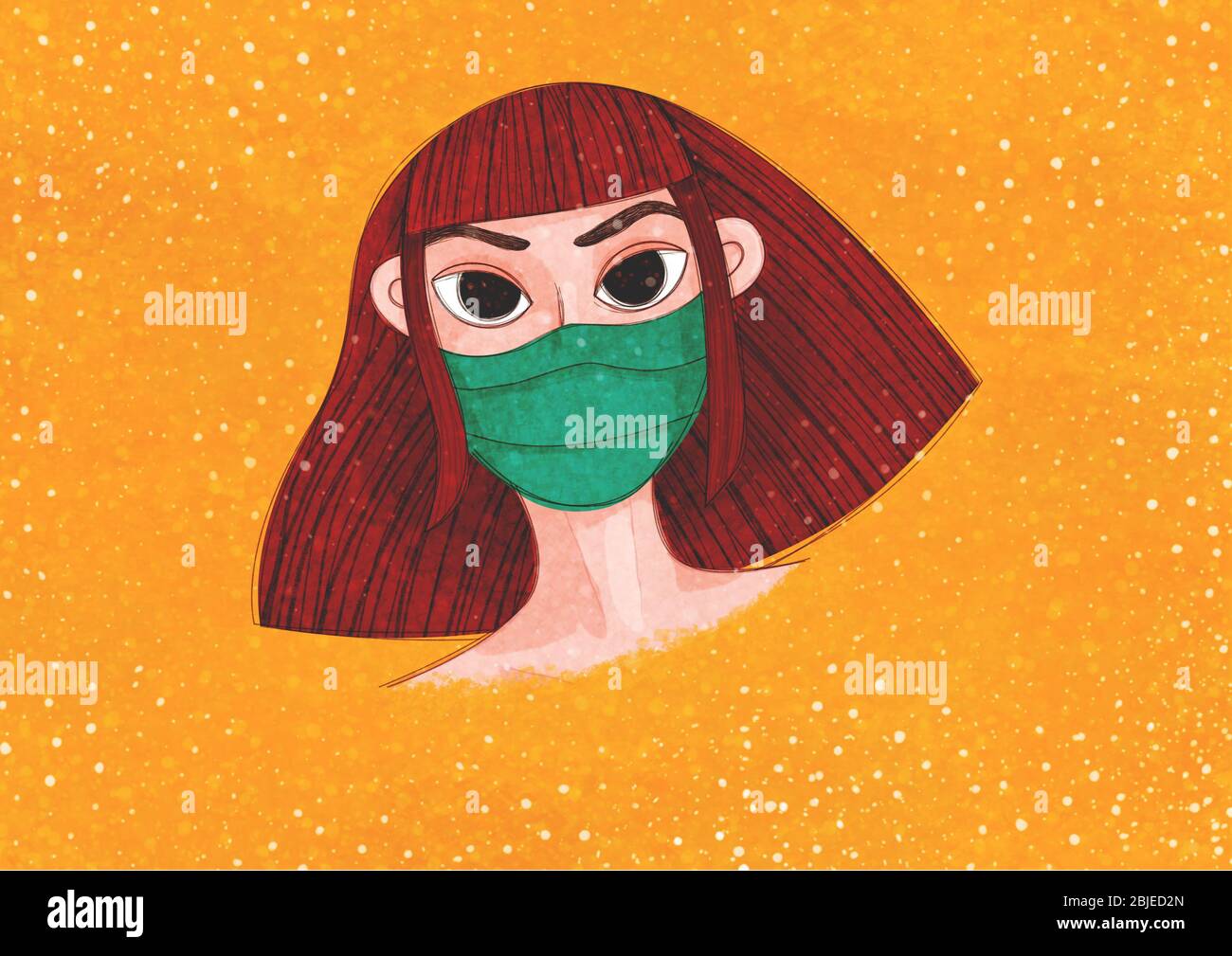 Young redhead woman wearing face mask as a protection of other people during coronavirus pandemic. Stock Photo