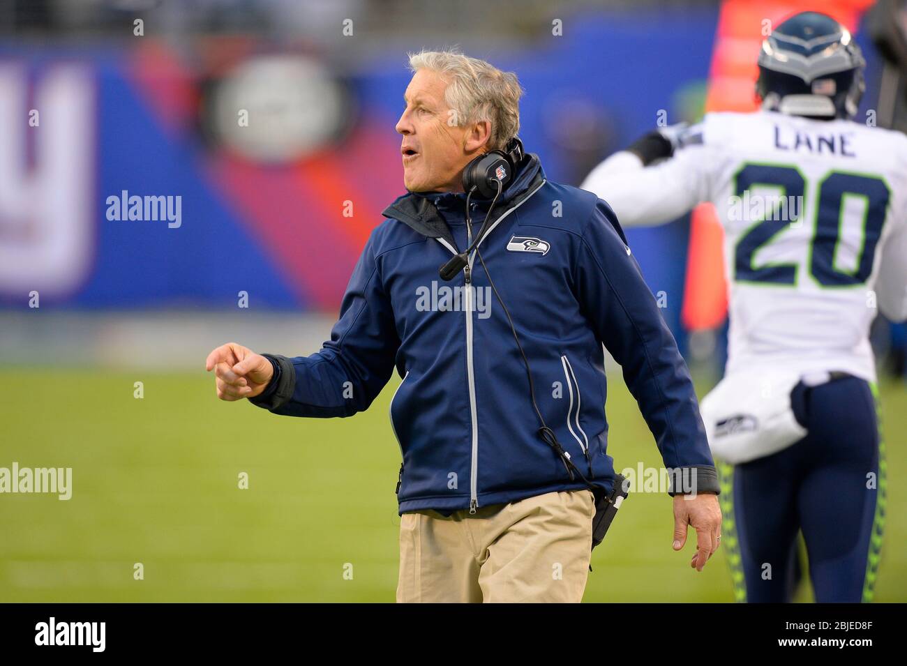 December 15, 2013: Seattle Seahawks head coach Pete Carroll during the second half of a NFL game between the Seattle Seahawks and the New York Giants Stock Photo
