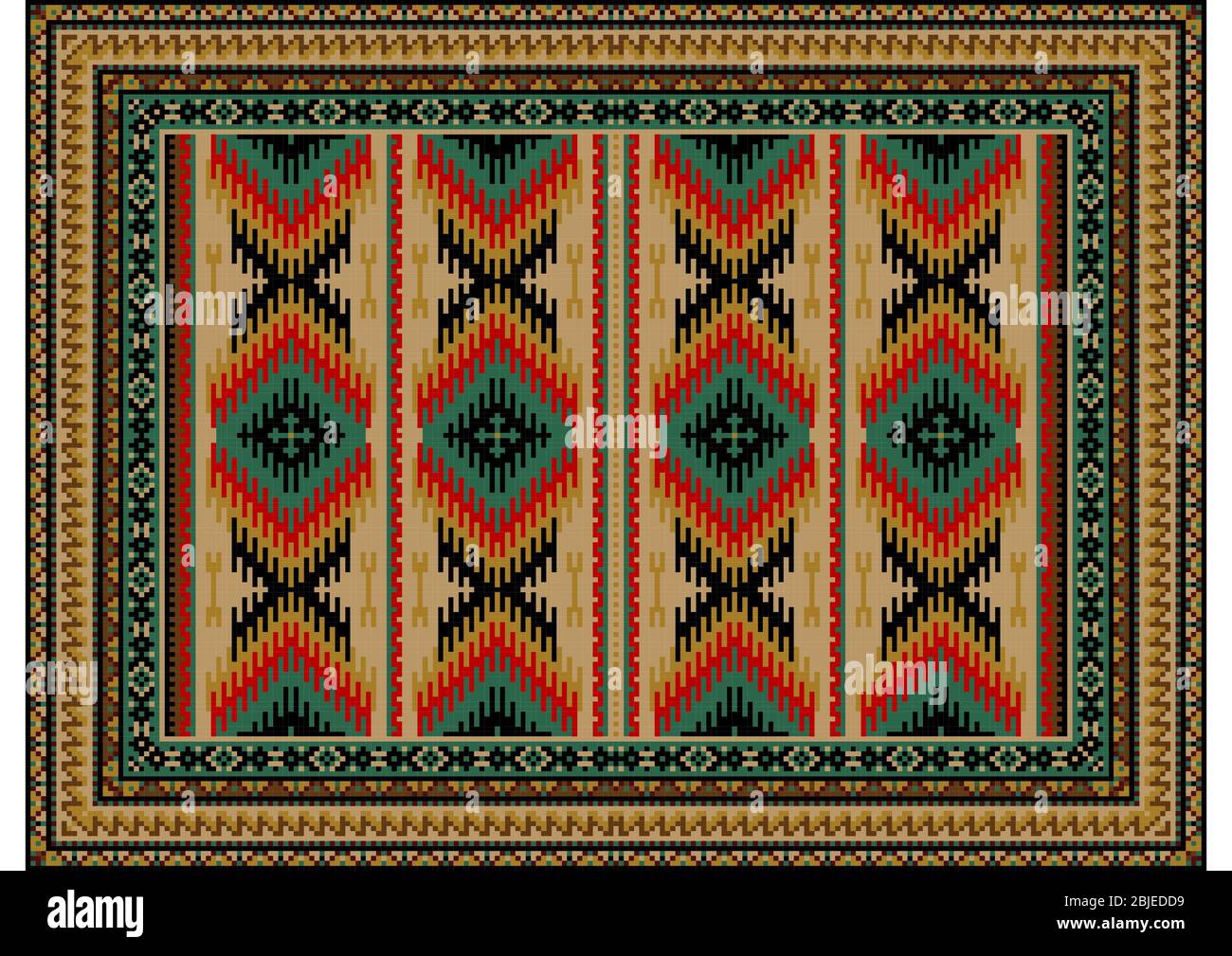 Vintage Luxury Oriental Carpet In Patterns Zigzag Stripes Of Red Brown Yellow Shades With Green And Black Colors On White Background Stock Photo Alamy