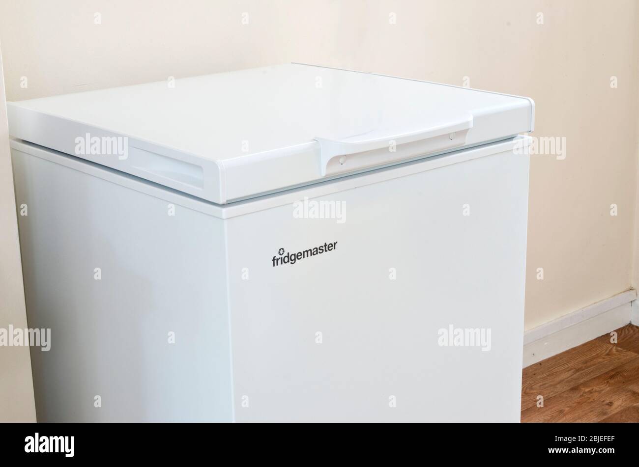 Fridgemaster Domestic Upright Chest Freezer Appliance or White Goods In A Home Environment Stock Photo