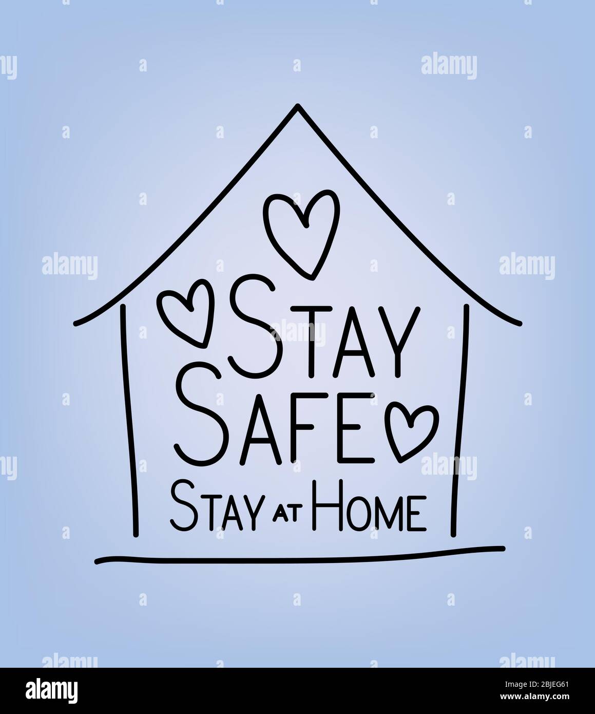 Stay safe and at home text with house and hearts vector design Stock ...