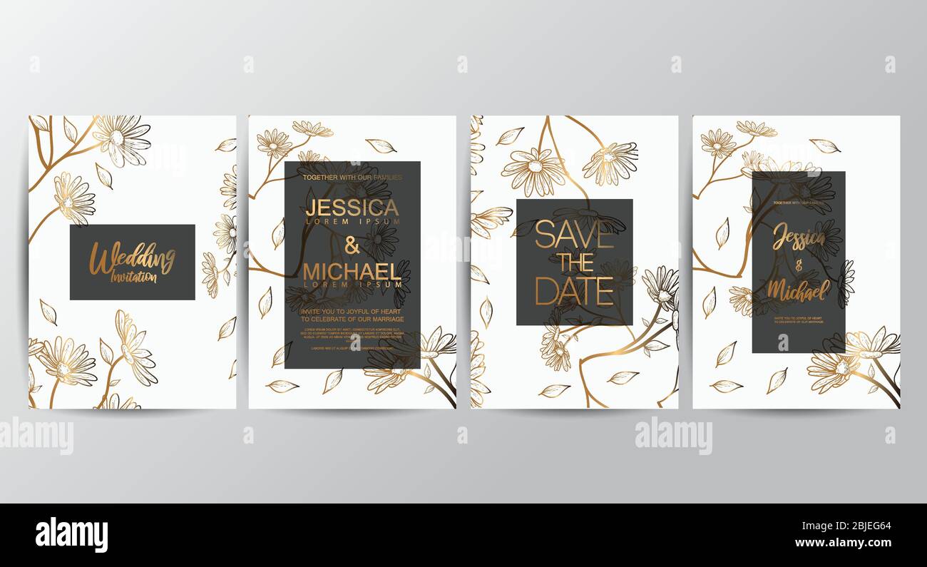 Premium luxury wedding invitation cards with gold geometric line design ...
