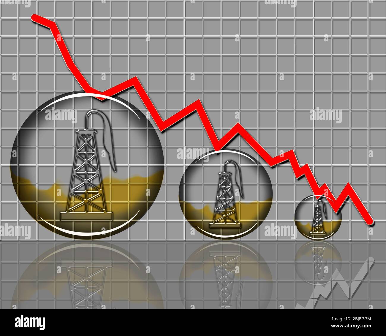 Barrel of oil prices dropping in crisis chart. Stock Photo