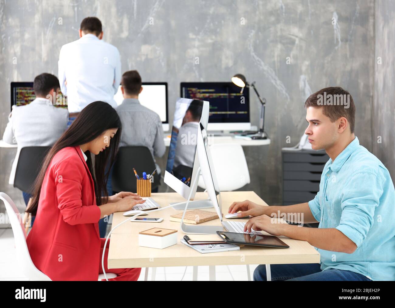 Young programmers working in office Stock Photo
