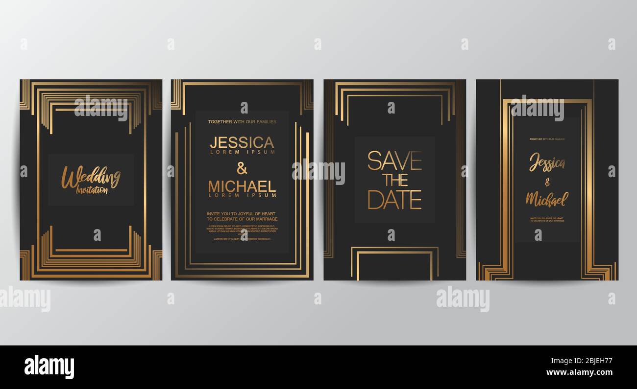 Premium luxury wedding invitation cards with gold geometric line design ...