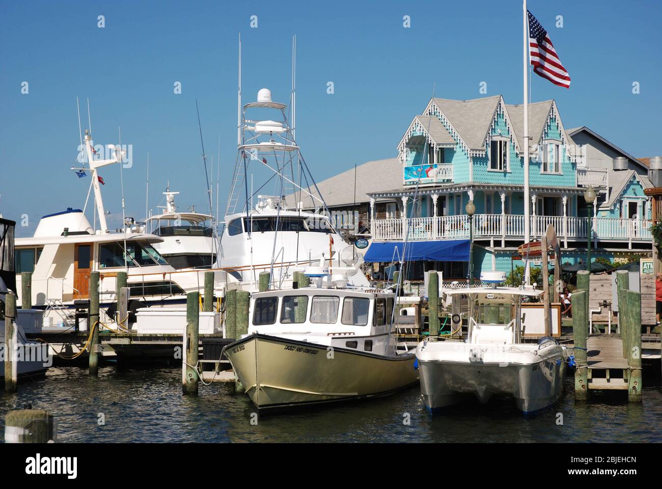 Martha's Vineyard, Massachusetts - September 2008: Boats moored in the harbor of Oak Bluffs Stock Photo