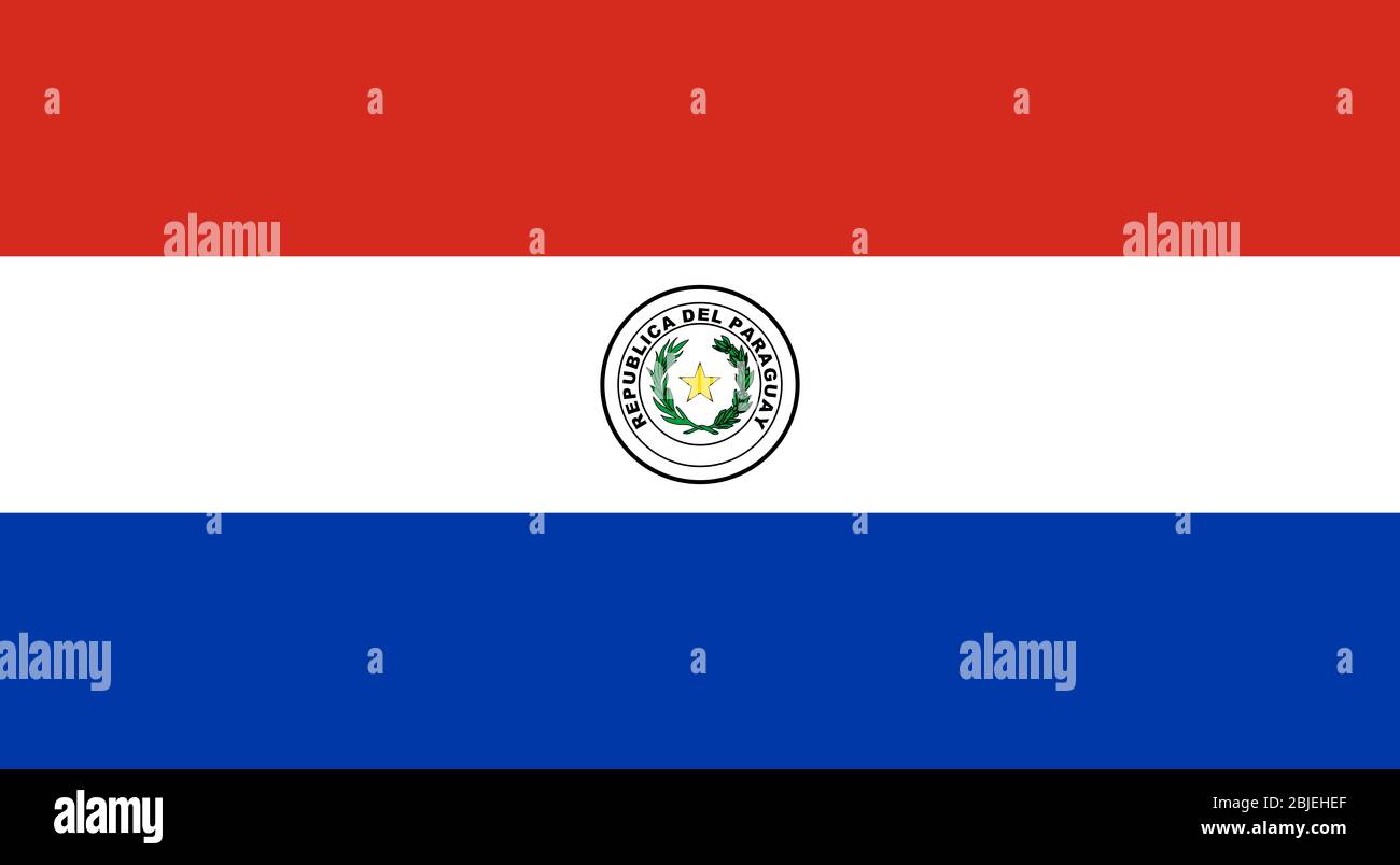 Official Large Flat Flag of Paraguay Horizontal Stock Photo