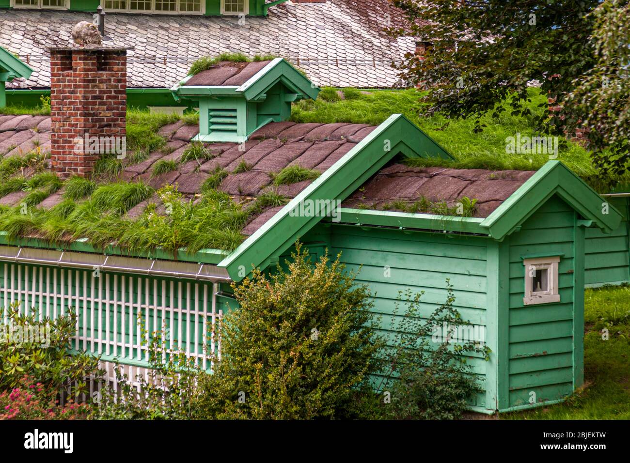Singerheimen with Sod Roof in Olden, Stryn, Norway Stock Photo