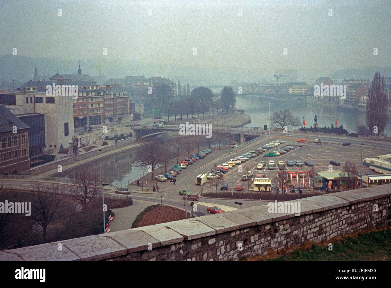 Le Grognon, historic town centre at the junction of the Rivers Meuse and Sambre, March 23, 1980, Namur, Wallonia, Belgium Stock Photo