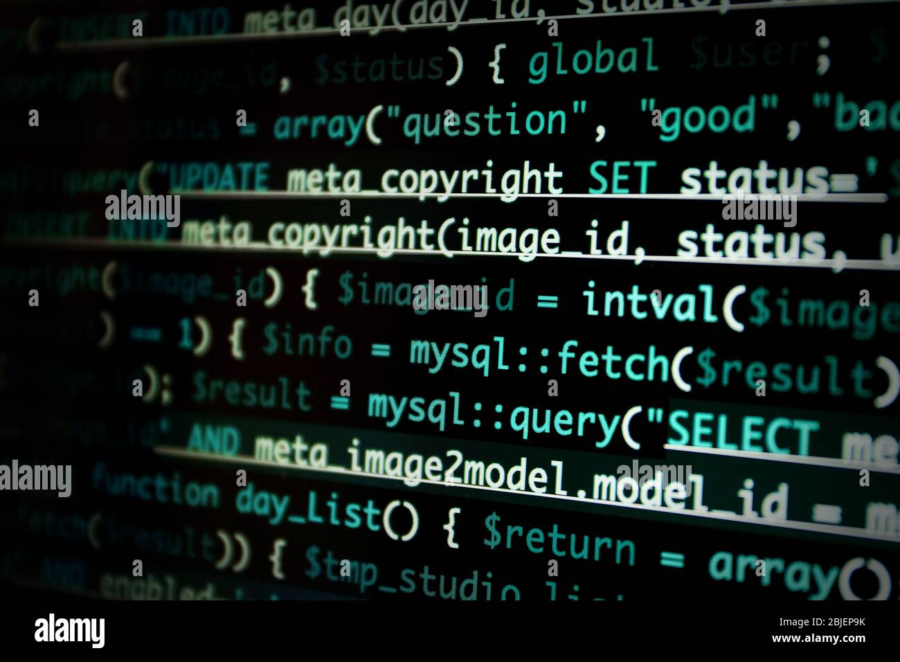 Script code on monitor, closeup. Software development concept Stock ...