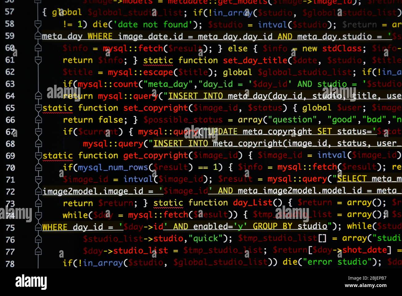 Script code on monitor, closeup. Software development concept Stock ...