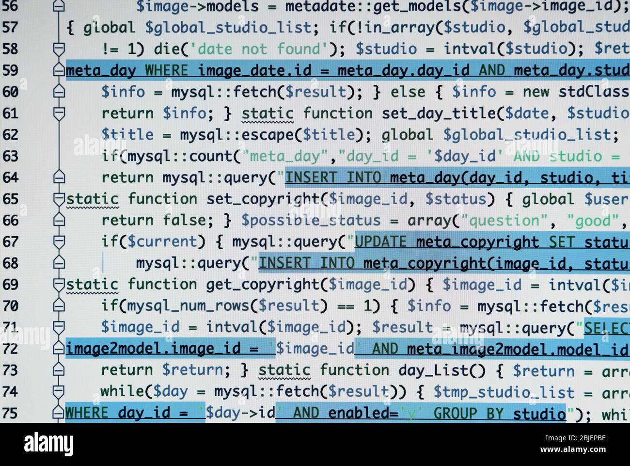Script code on monitor, closeup. Software development concept Stock ...