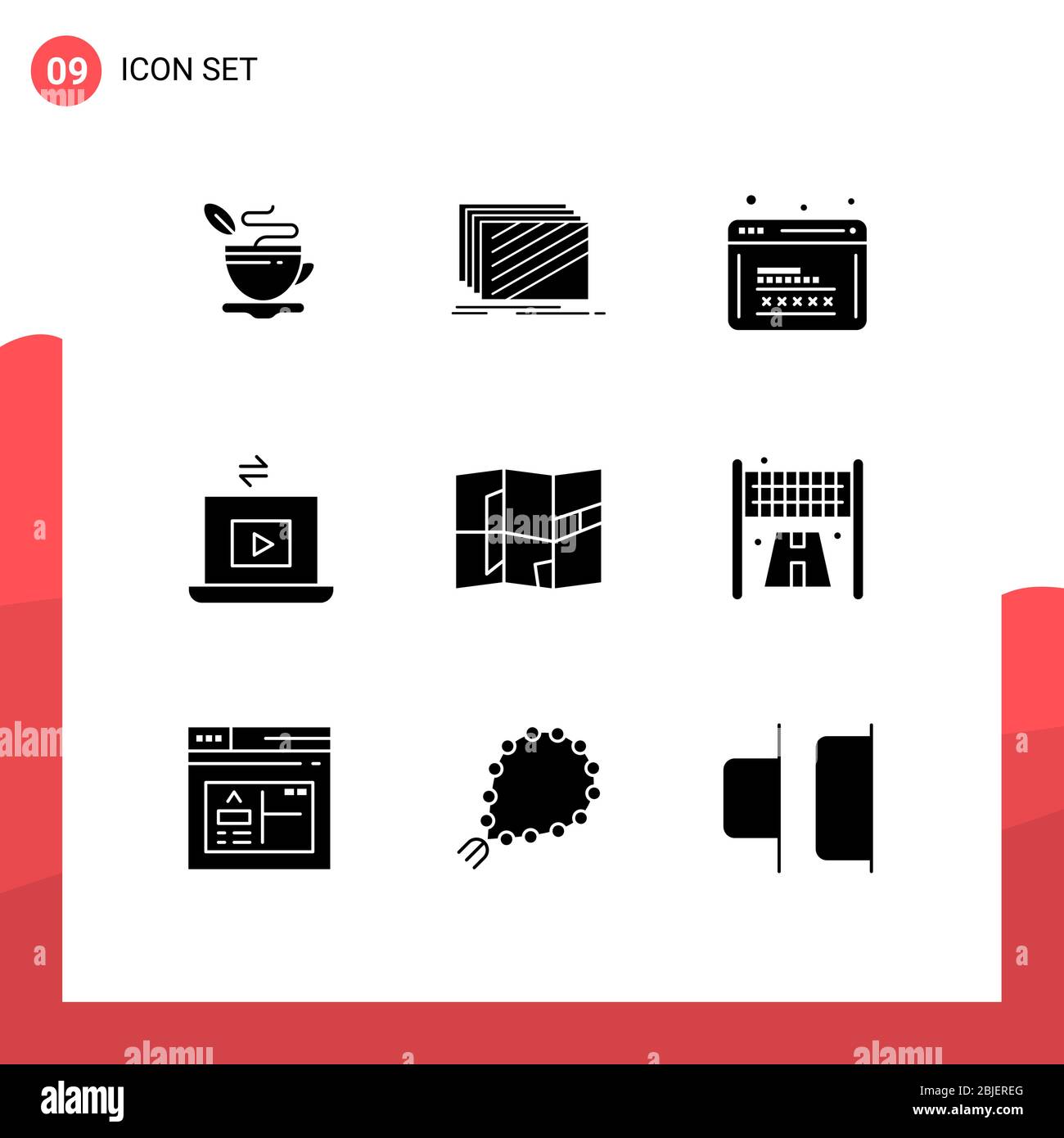 Pictogram Set of 9 Simple Solid Glyphs of play, video, textures, laptop, web Editable Vector Design Elements Stock Vector