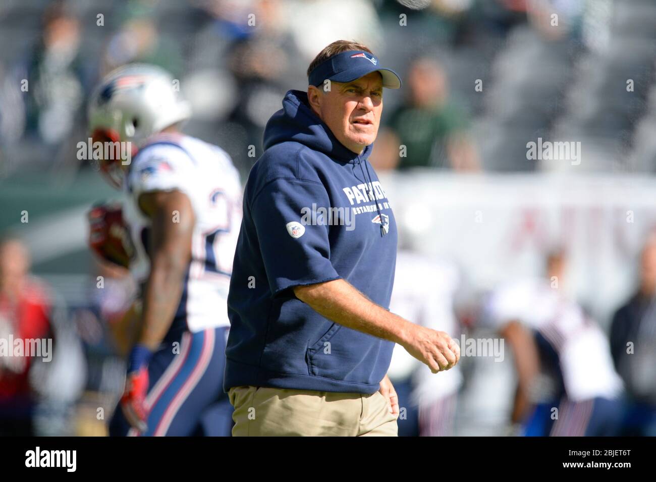 October 20, 2013: New England Patriots head coach Bill Belichick during pre game warmups during a week 7 AFC East matchup between the New England Patr Stock Photo