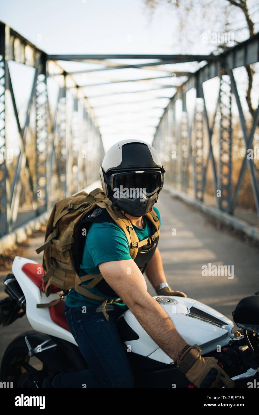 Wearing a backpack top on a motorcycle