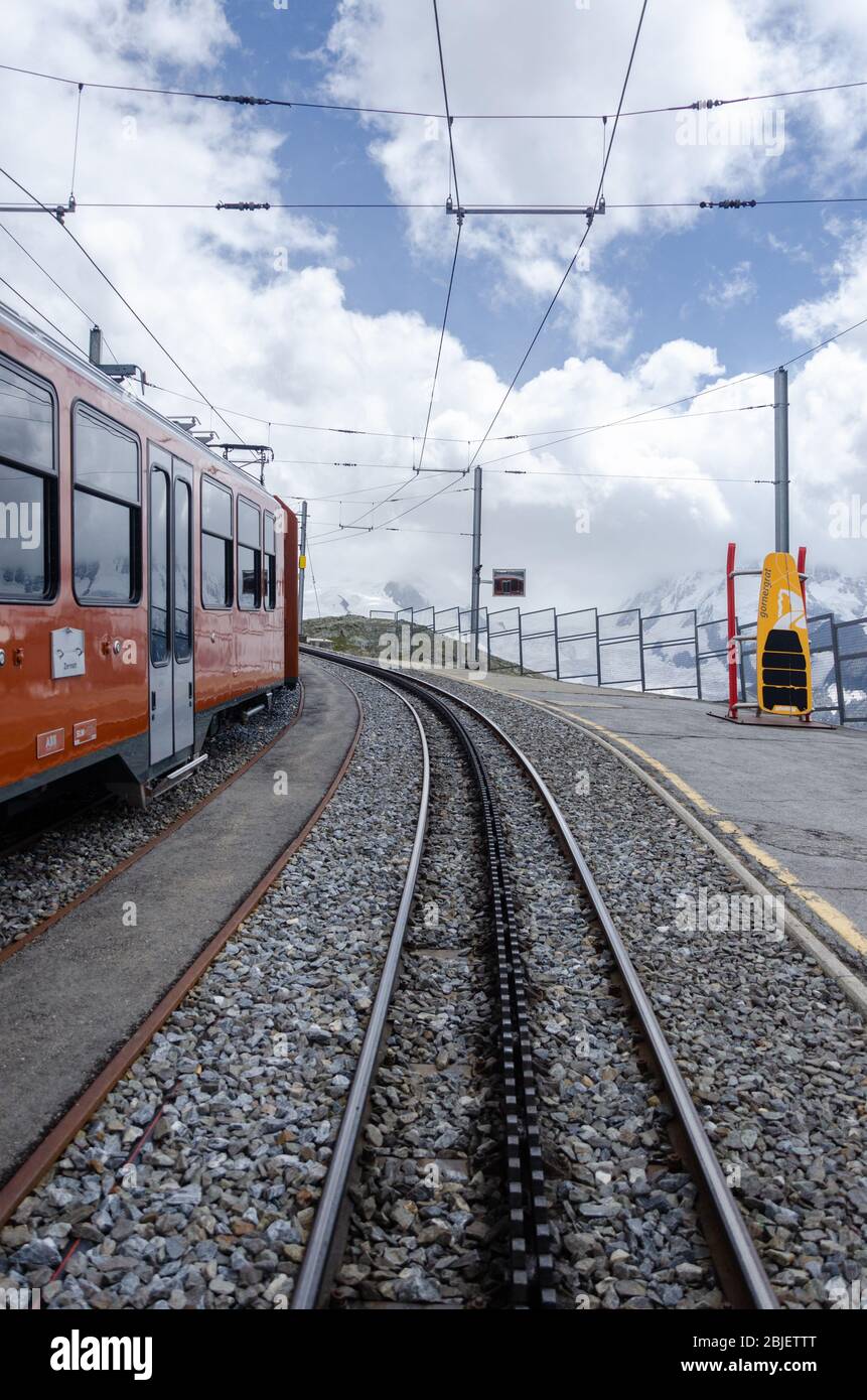 Gornergrat electric rack railway at Rotenboden railway station on a