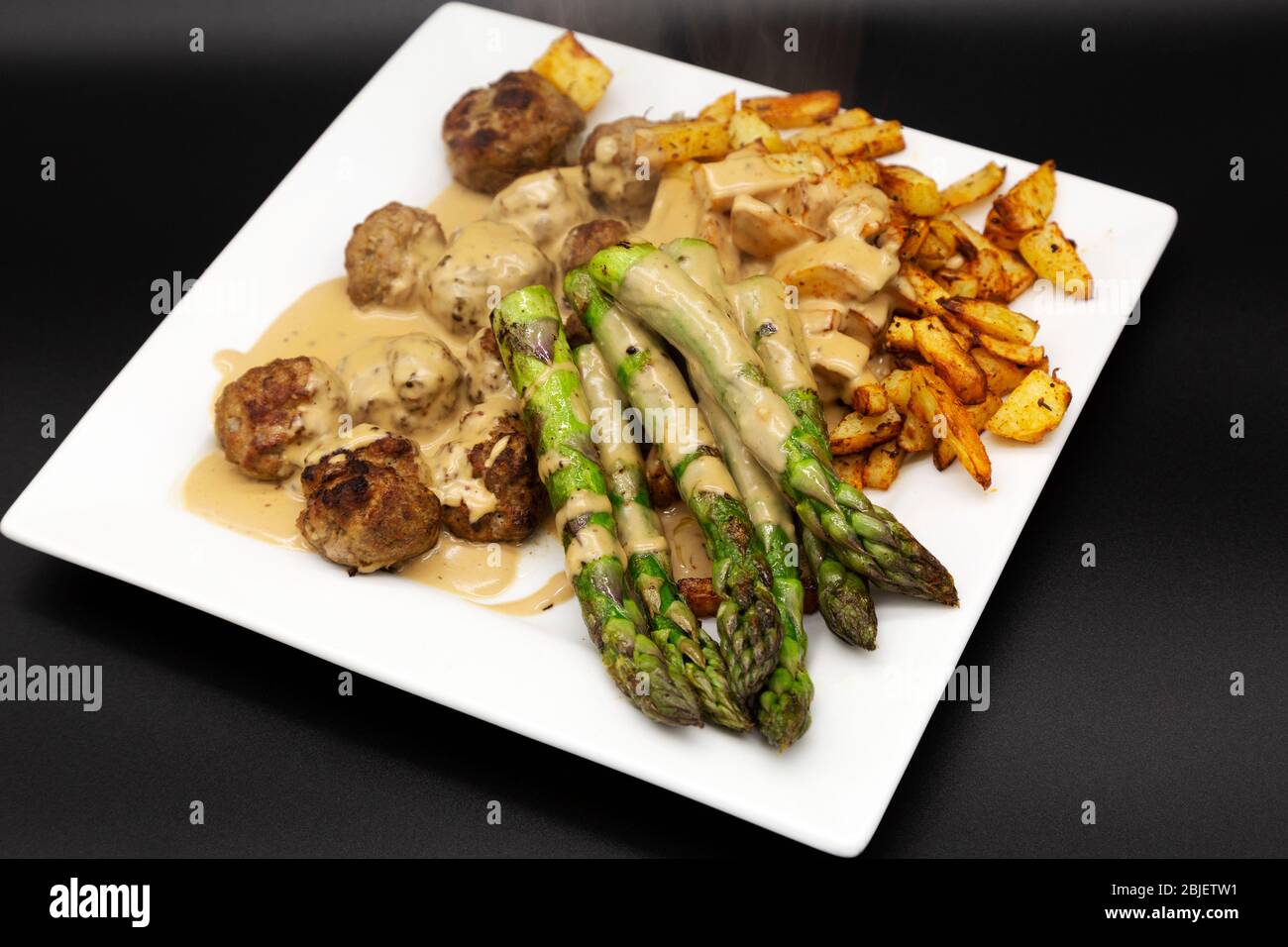 A plate of homecooked Swedish style meatballs (Svenska Kottbullar) and