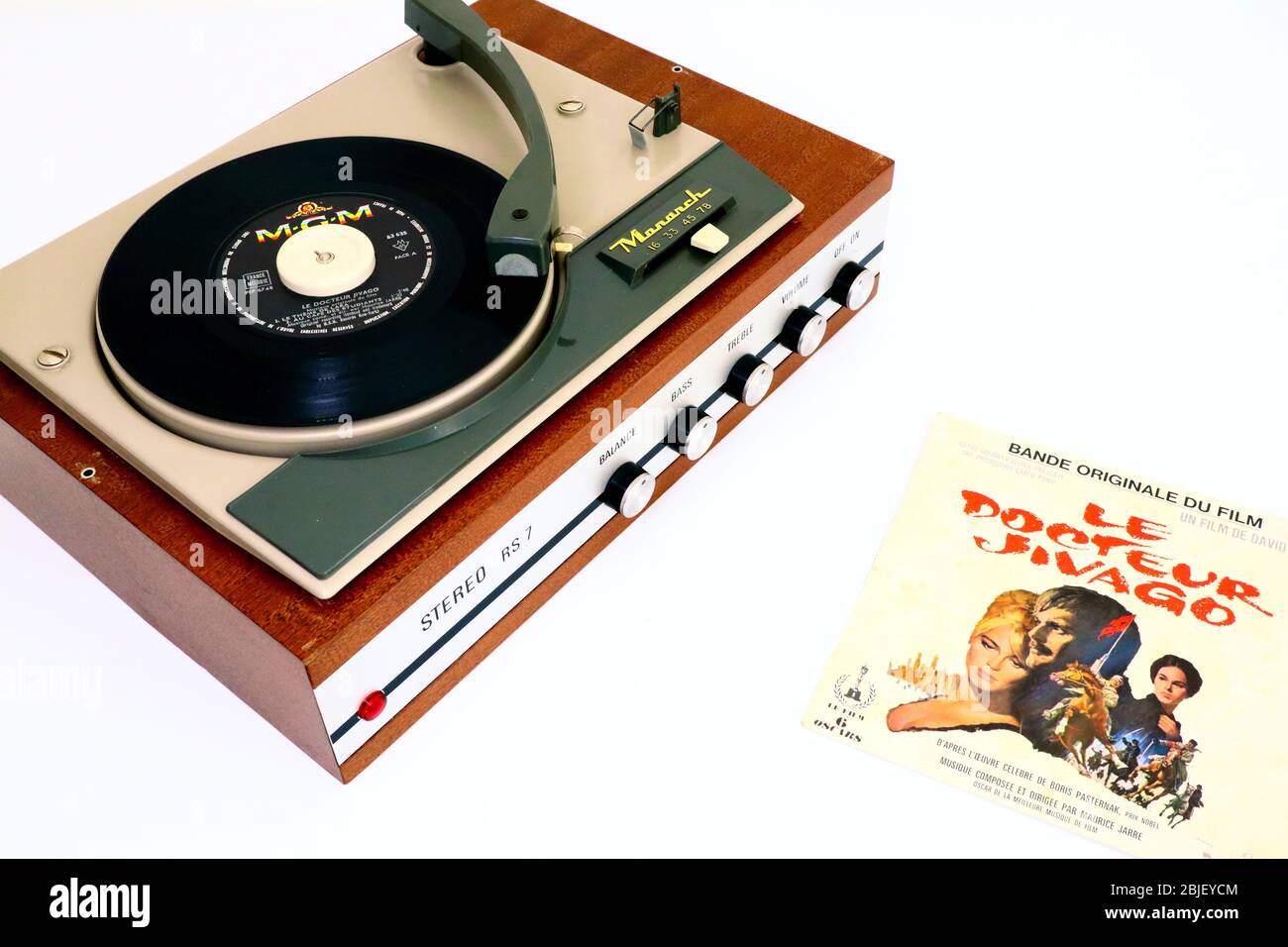 DOCTOR ZHIVAGO Movie Soundtrack, 1965 Vinyl Record MGM Label on 1966 MONARCH Record Player Stock Photo
