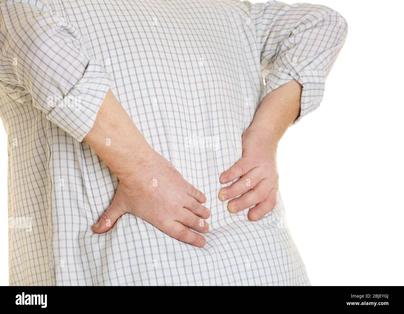 Mature man suffering from pain on white background Stock Photo - Alamy