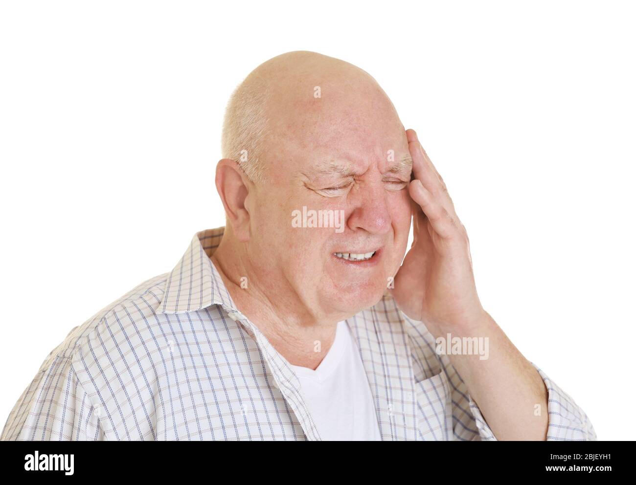 Mature man suffering from pain on white background Stock Photo - Alamy