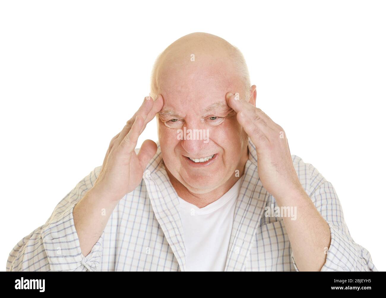 Mature man suffering from pain on white background Stock Photo - Alamy