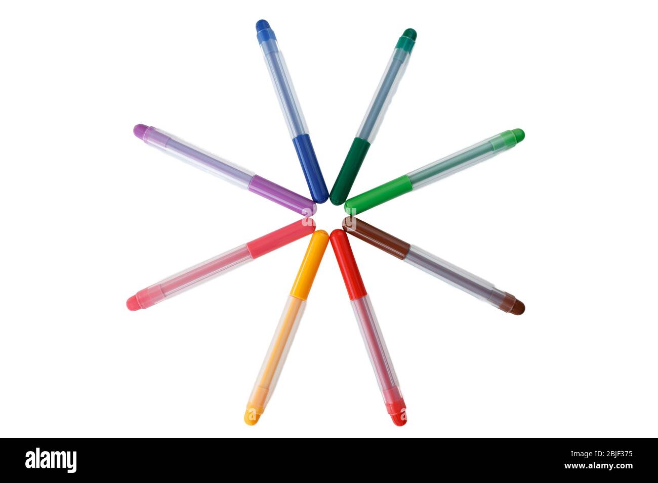 https://c8.alamy.com/comp/2BJF375/close-up-of-set-of-colorful-rainbow-colored-marker-pens-viewed-from-above-isolated-on-white-background-with-clipping-path-top-view-2BJF375.jpg