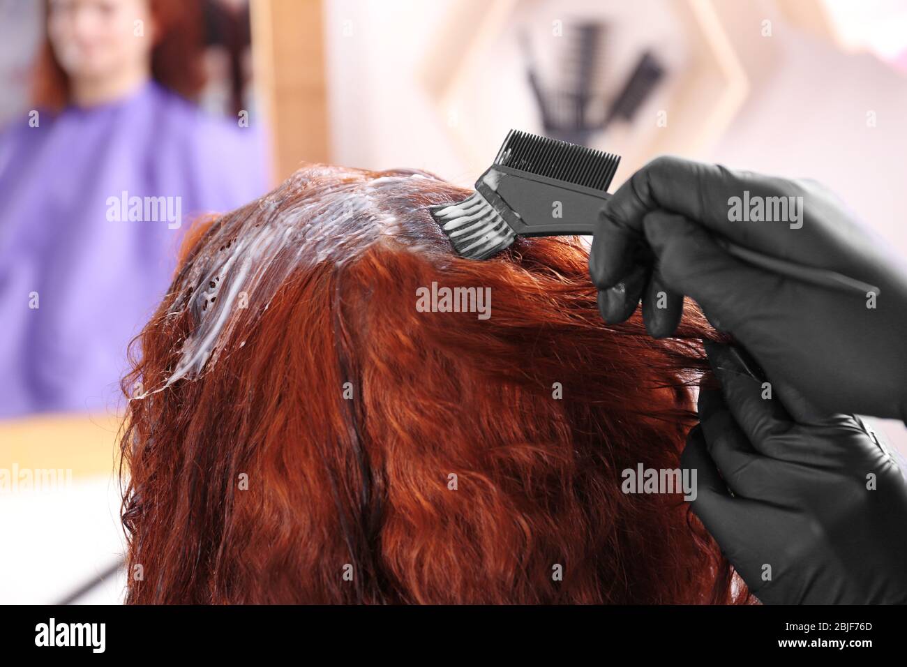 Process of dyeing hair at beauty salon, closeup Stock Photo Alamy