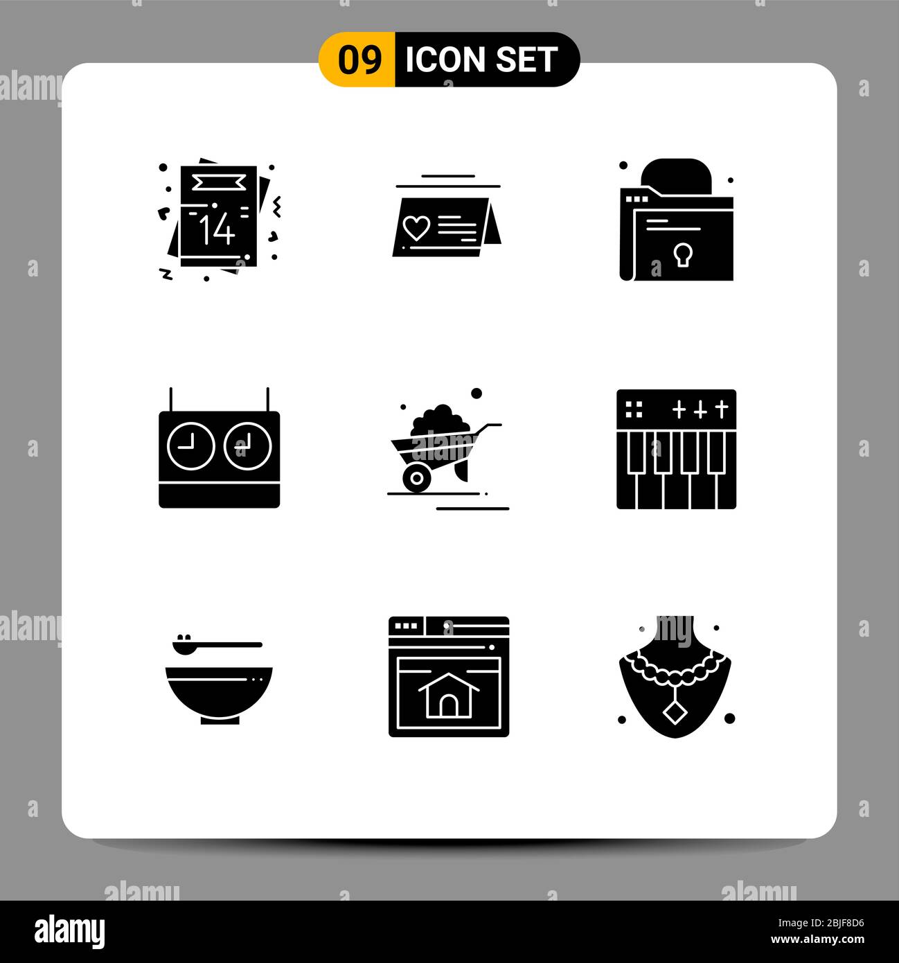Group of 9 Solid Glyphs Signs and Symbols for trolley, barrow, wedding, timer, chess Editable Vector Design Elements Stock Vector