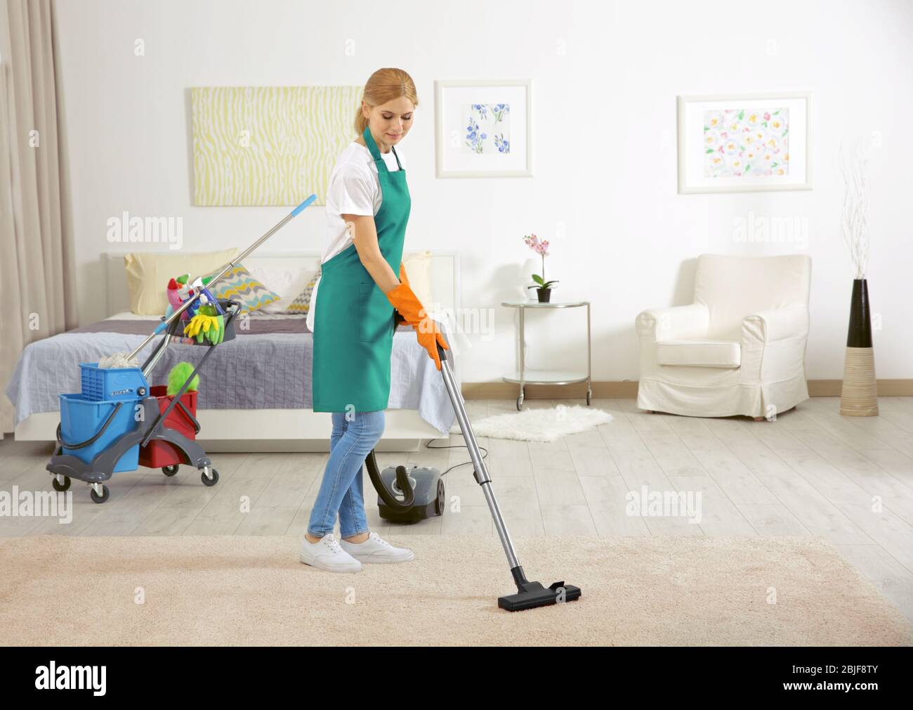Housewife dry cleaning carpet hi-res stock photography and images - Alamy