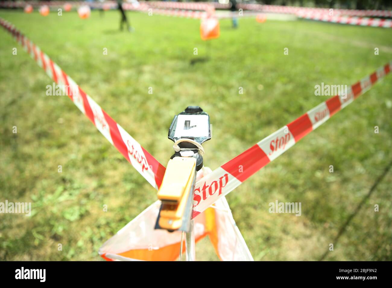 Outdoor orienteering check point activity . line at an orienteering