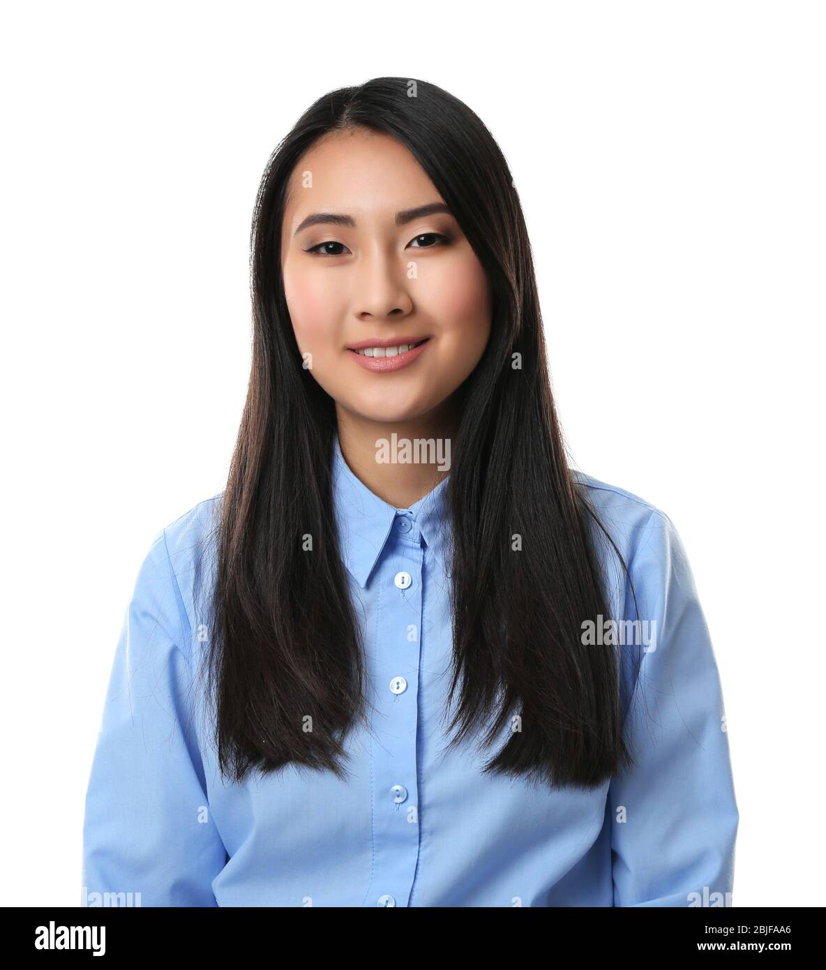 Portrait of Asian female teacher isolated on white Stock Photo