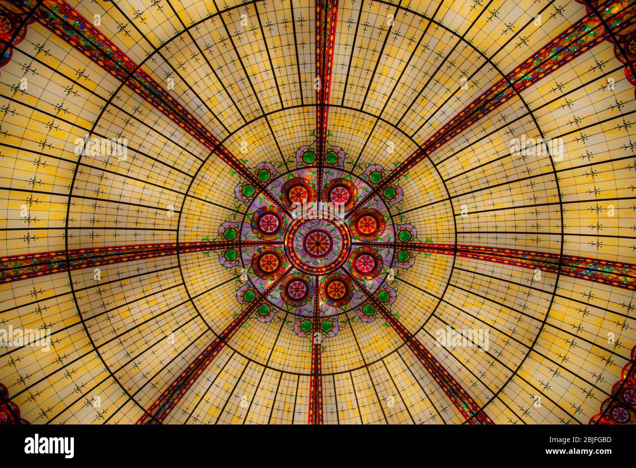 Stain Glass window in the dome of the Paris Casino in Las Vegas Stock Photo