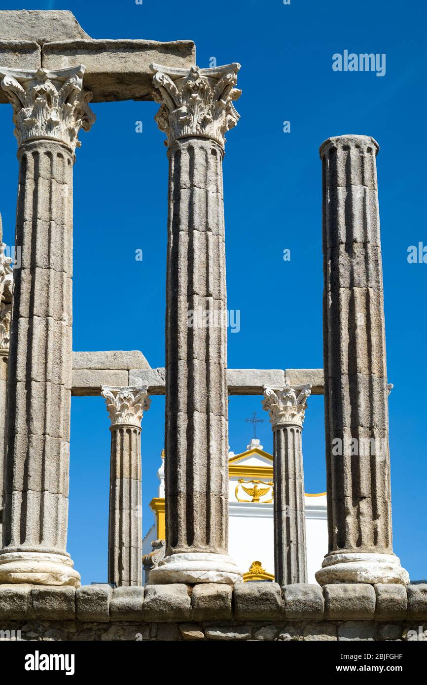 Roman Temple, The temple of Diana, next to Pousada Convento dos Loios de Evora in Portugal Stock Photo