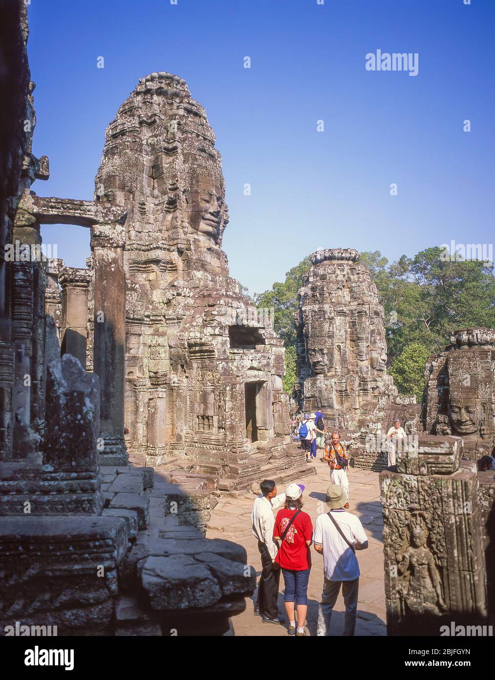 The Face Towers of Bayon, Upper Terrace, The Bayon Temple, Ankor Thom, Siem Reap, Kingdom of Cambodia Stock Photo