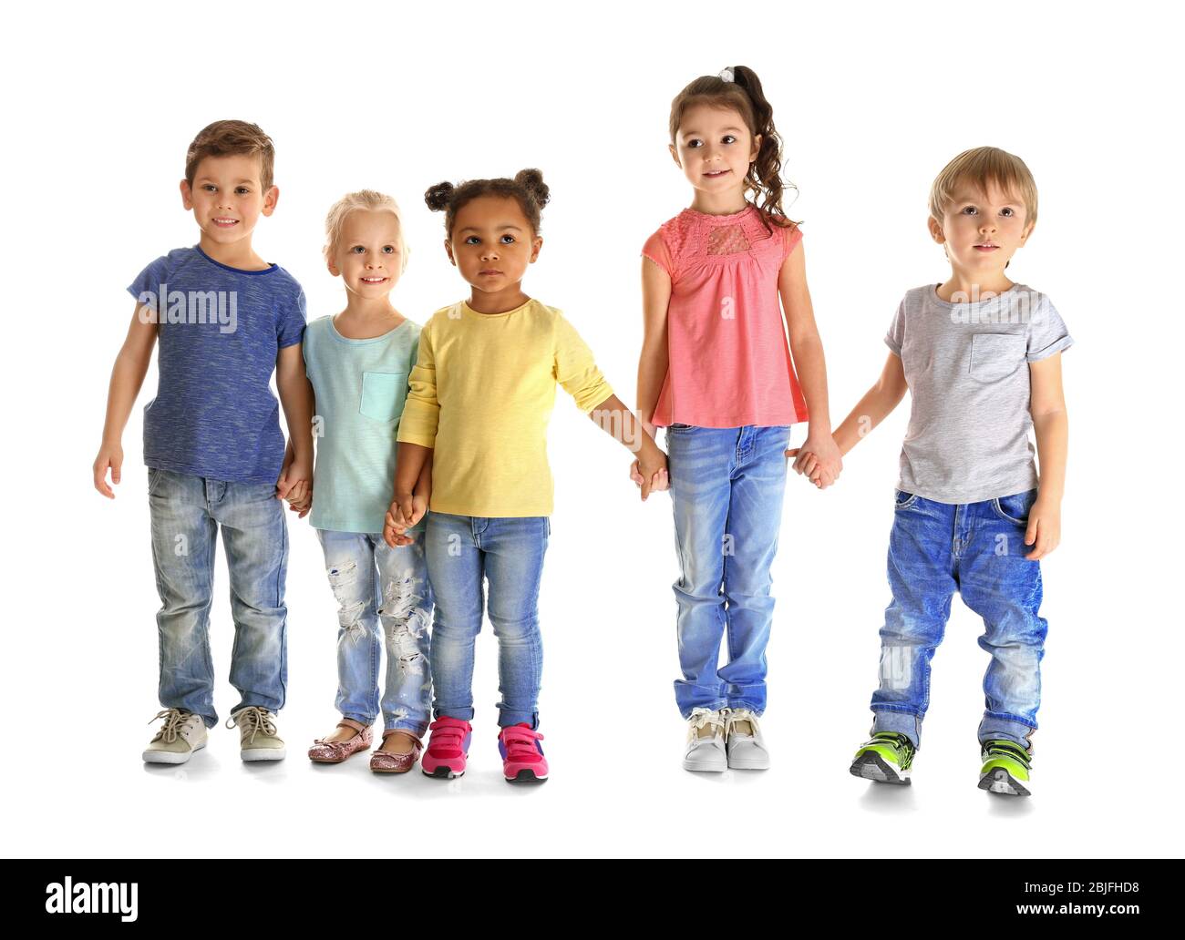 Kids holding hands row happy hi-res stock photography and images - Alamy