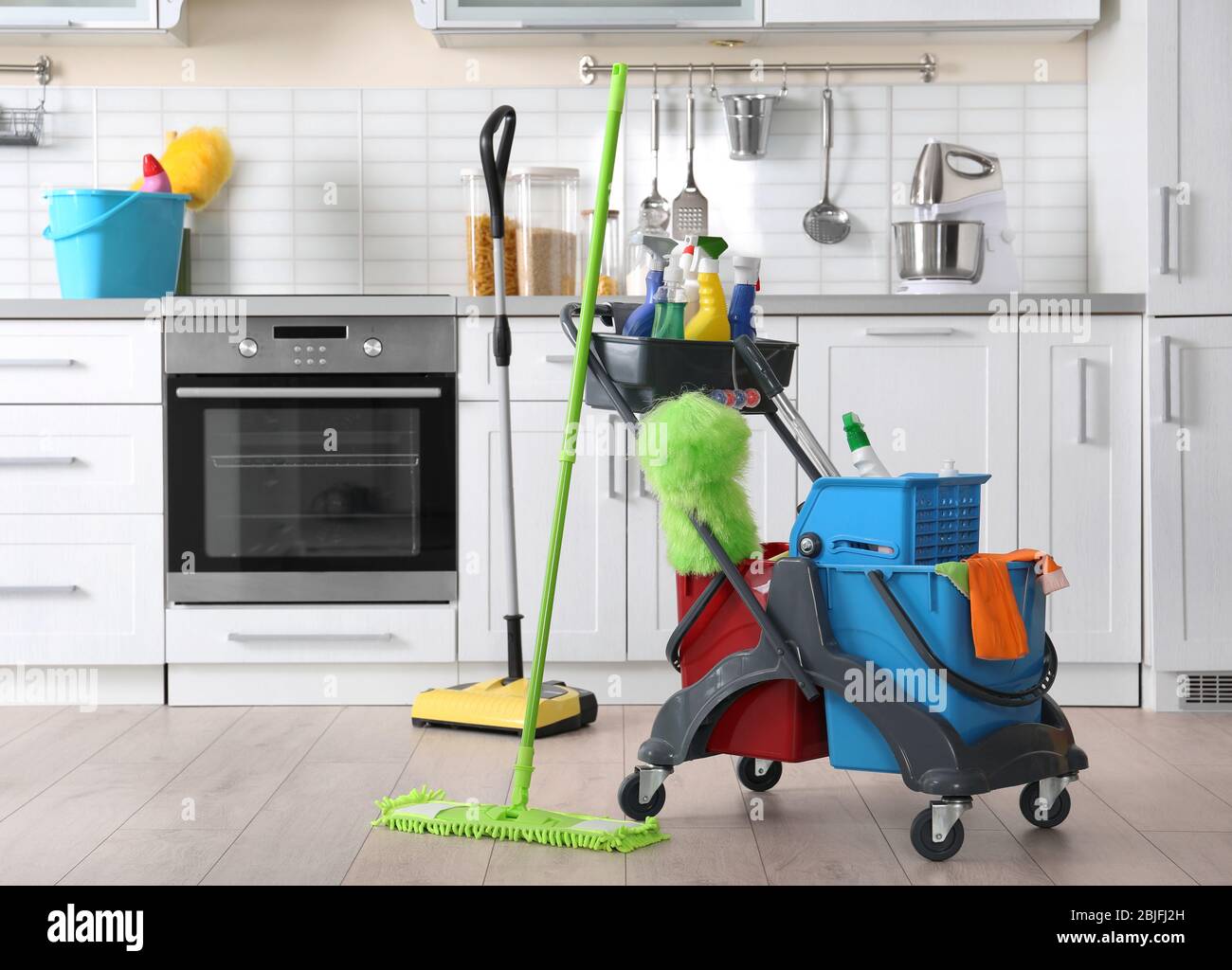 Cleaner Cart in a Public Place. Mobile Cart with Cleaning Products Stock  Image - Image of cleaners, hall: 213255587
