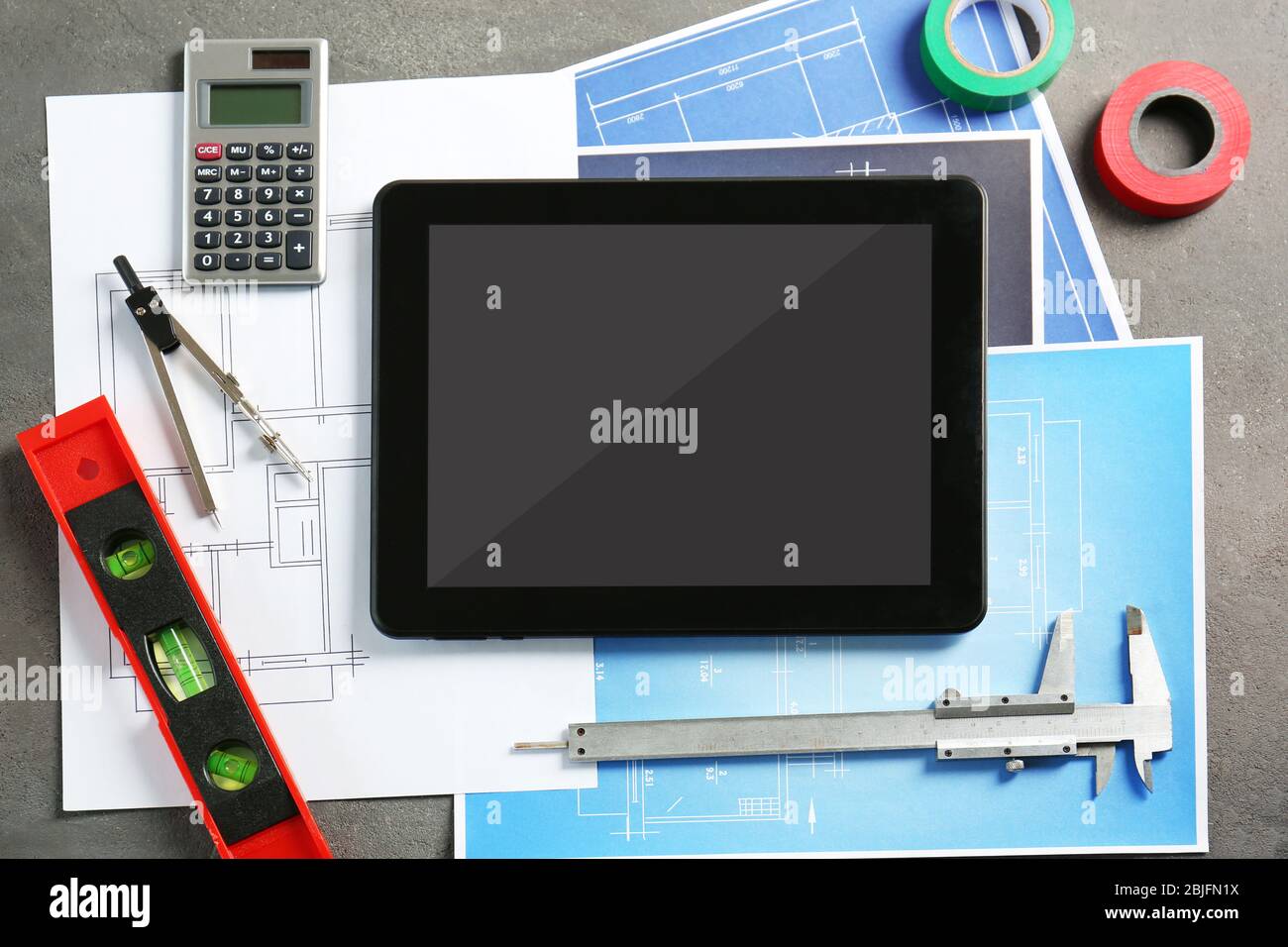 Tablet drawings on plan hi-res stock photography and images - Alamy